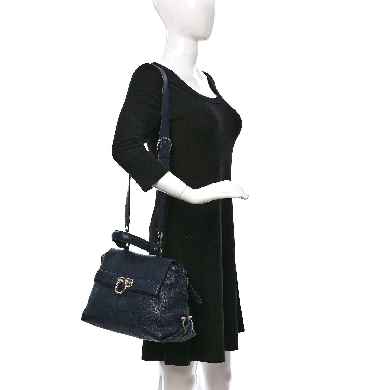 Salvatore Ferragamo Calfskin Medium Sofia Satchel Navy 2 of 15