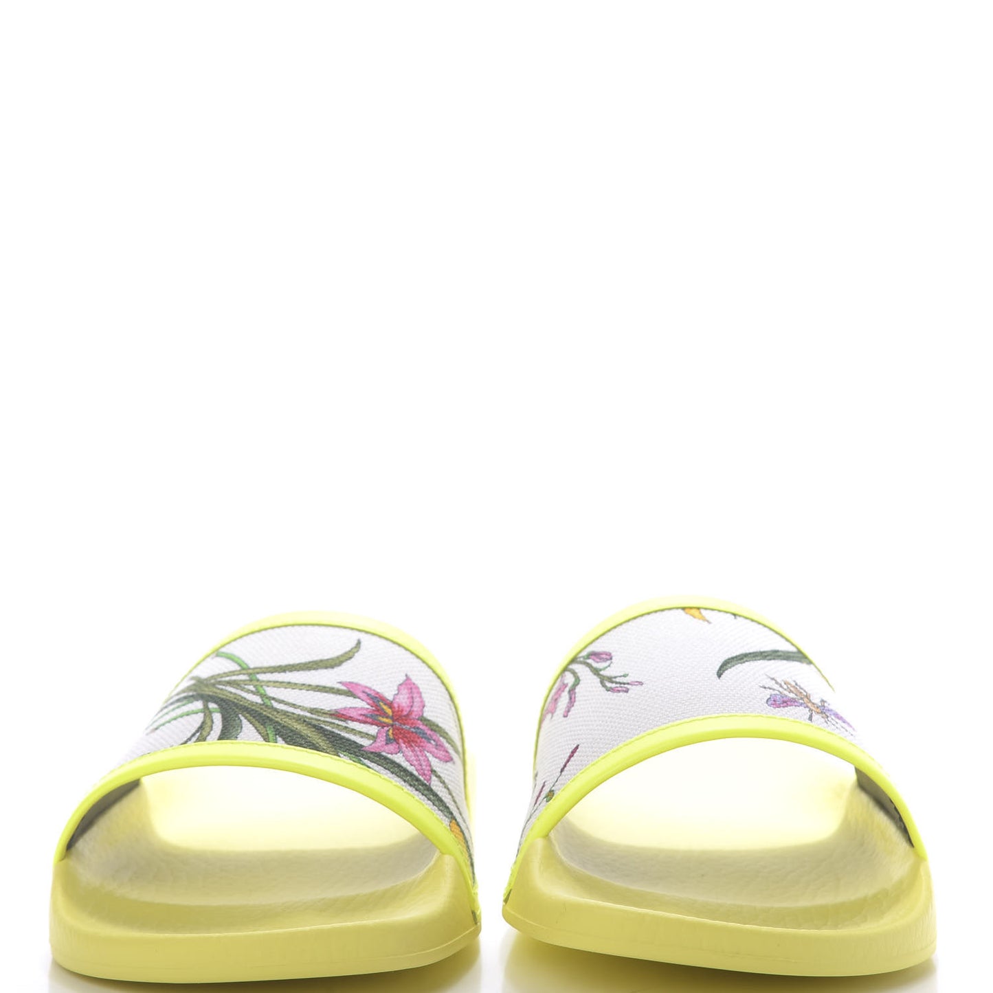 Canvas Flora Print Slide Sandals 36 White Multicolor Yellow Fluo