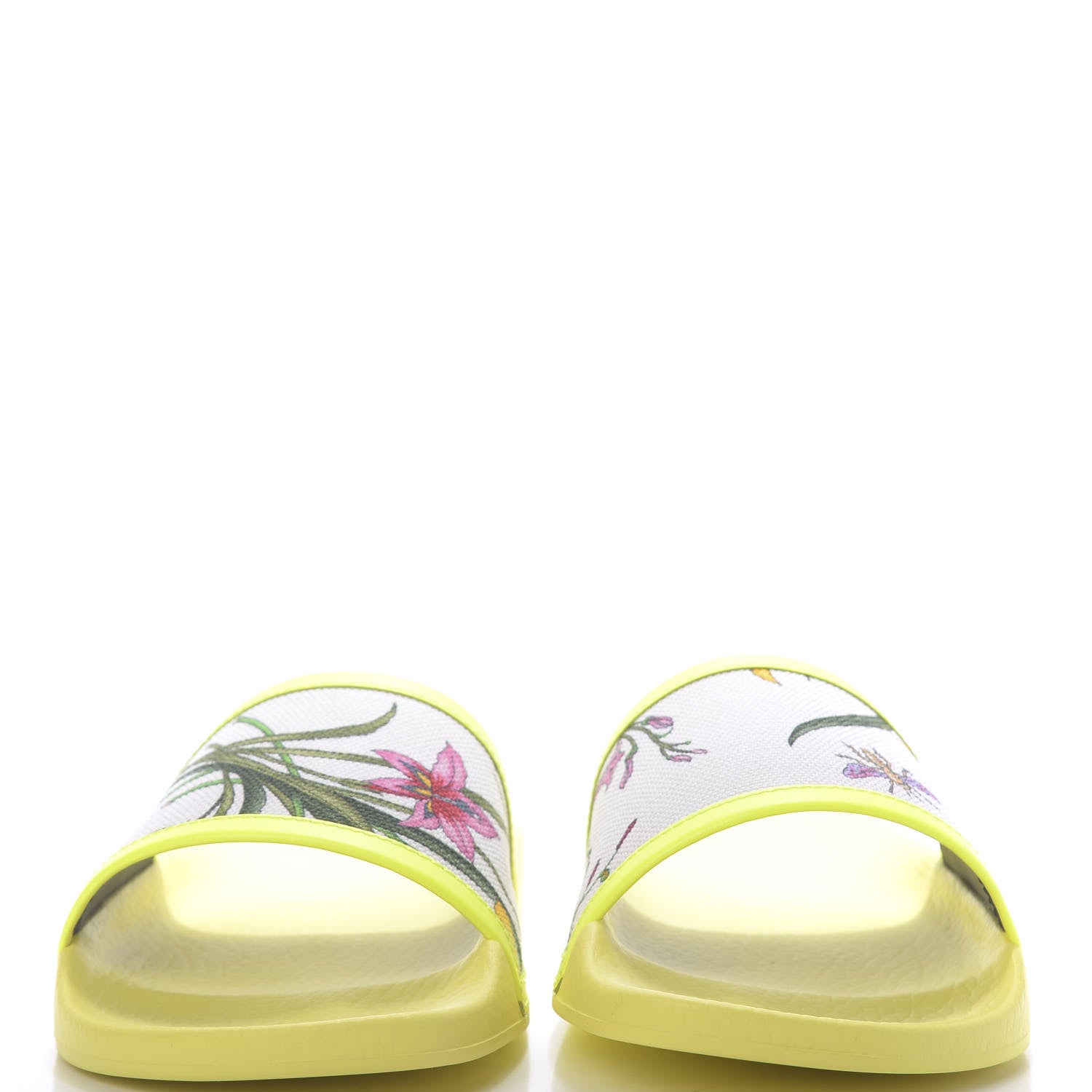 Gucci Canvas Flora Print Slide Sandals 36 White Multicolor Yellow Fluo 2 of 9