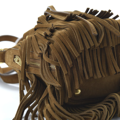 Saint Laurent Suede Calfskin Small Emmanuelle Fringe Bucket Bag Light Ocre 6 of 10