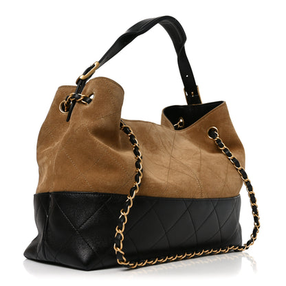 Chanel Suede Calfskin Shiny Lambskin Quilted Small Coco Base Shopping Bag Beige Black 3 of 10