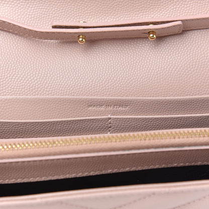 Saint Laurent Grain De Poudre Matelasse Chevron Monogram Chain Wallet Pale Pink 6 of 10