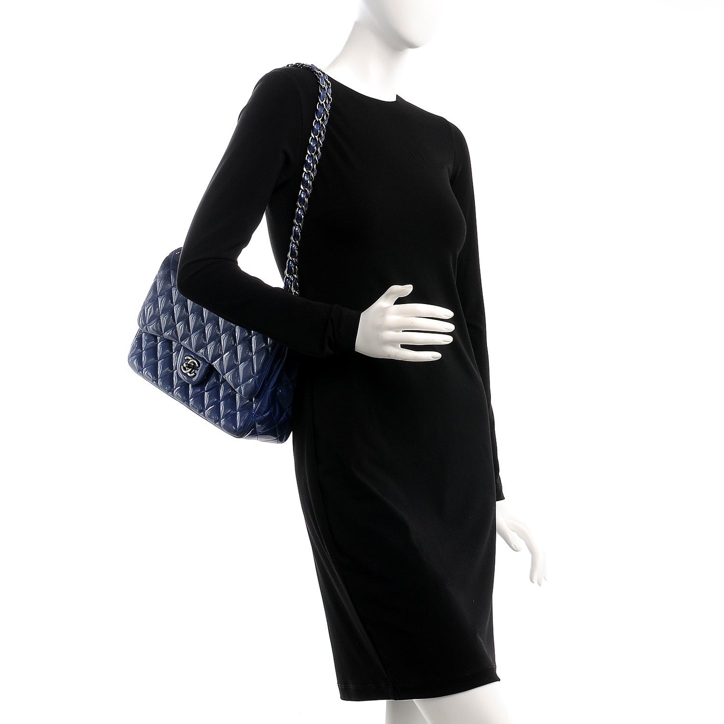 Patent Quilted Jumbo Double Flap Blue