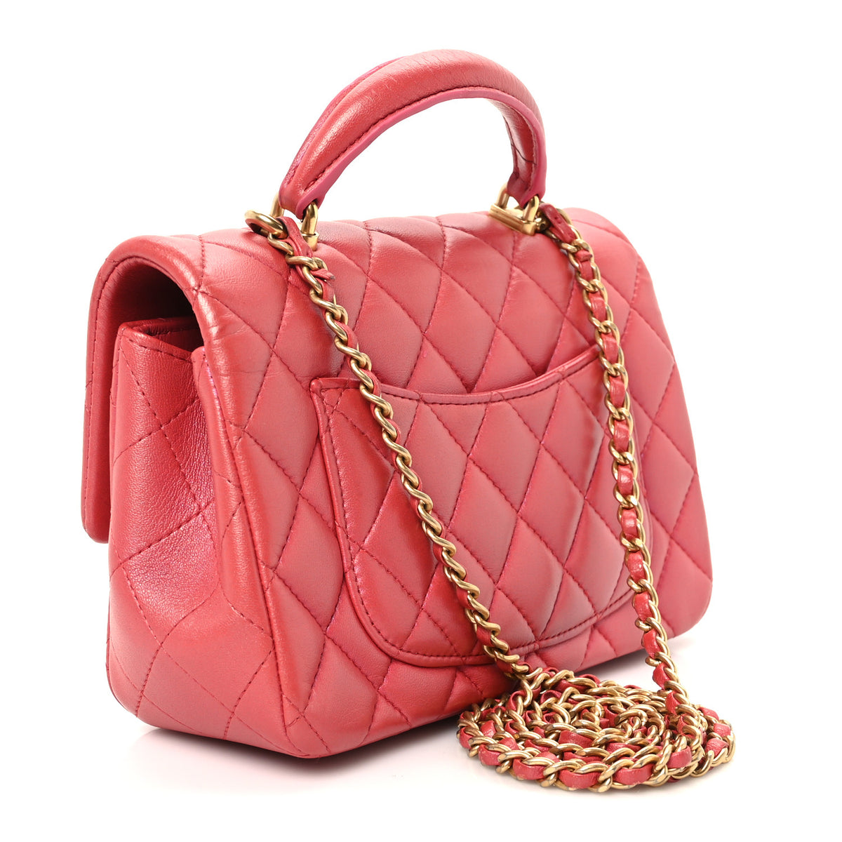 Chanel Iridescent Lambskin Quilted Mini Top Handle Rectangular Flap Red 2 of 10