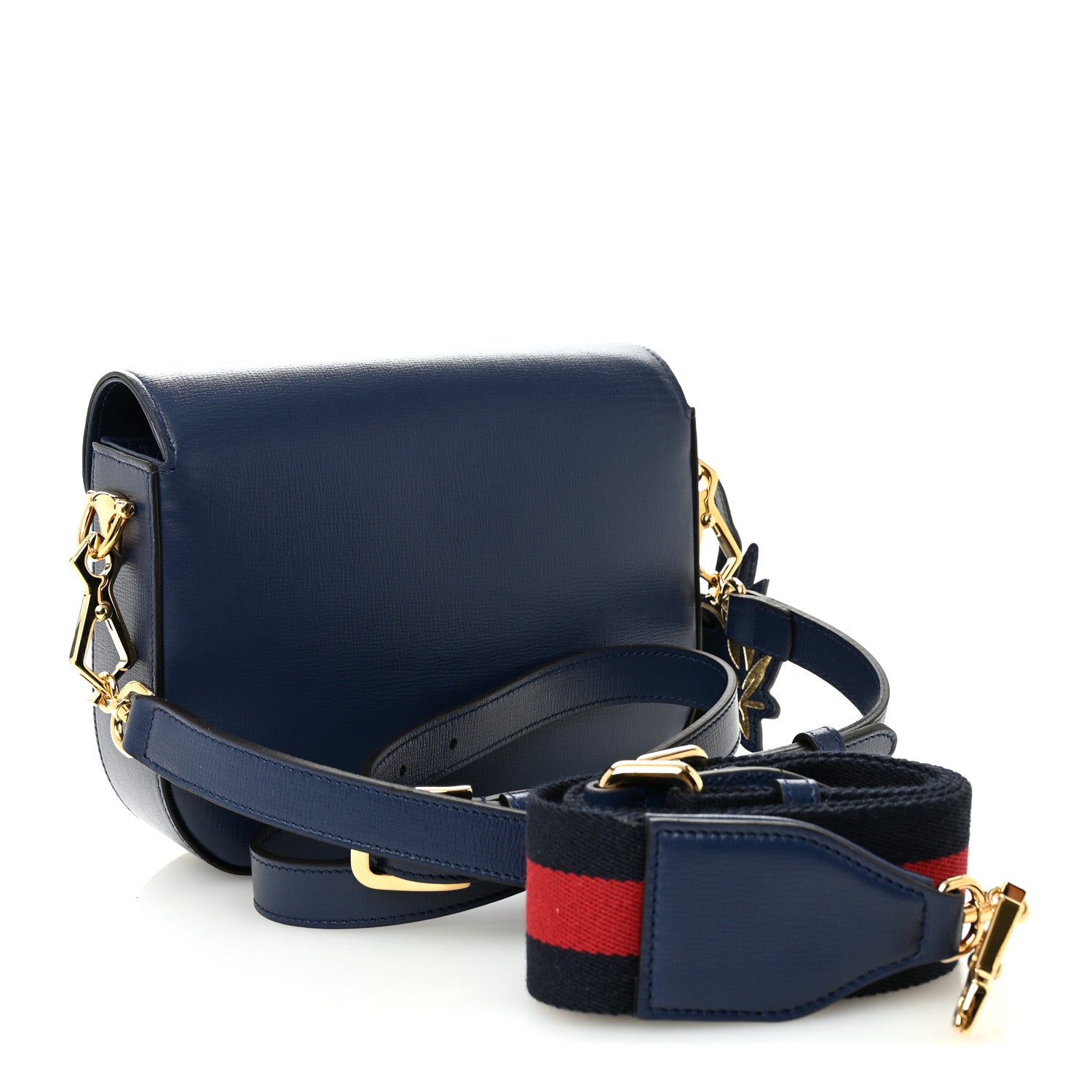 Gucci Azalea Calfskin Web Mini Horsebit 1955 Shoulder Bag Navy 3 of 12