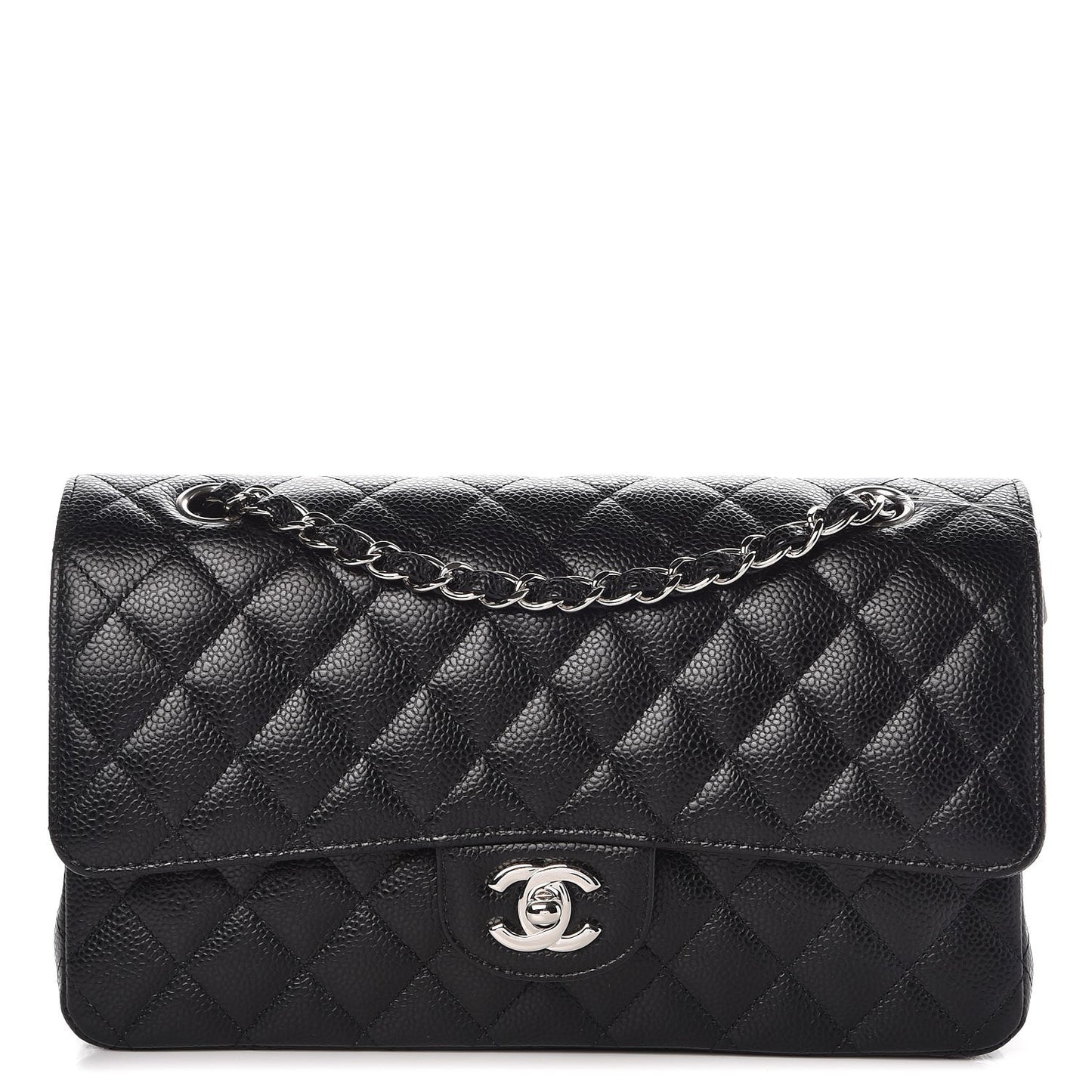 Caviar Quilted Medium Double Flap Black