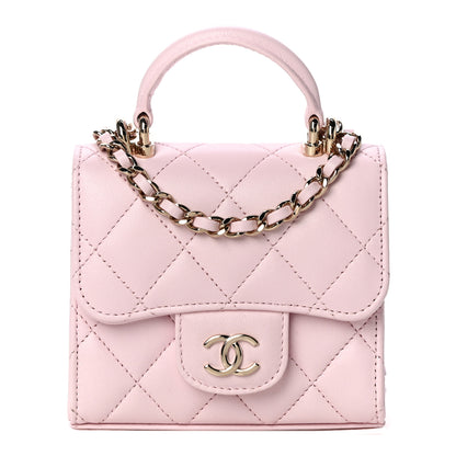 Chanel Lambskin Quilted Top Handle Clutch With Chain Light Pink 1 of 12