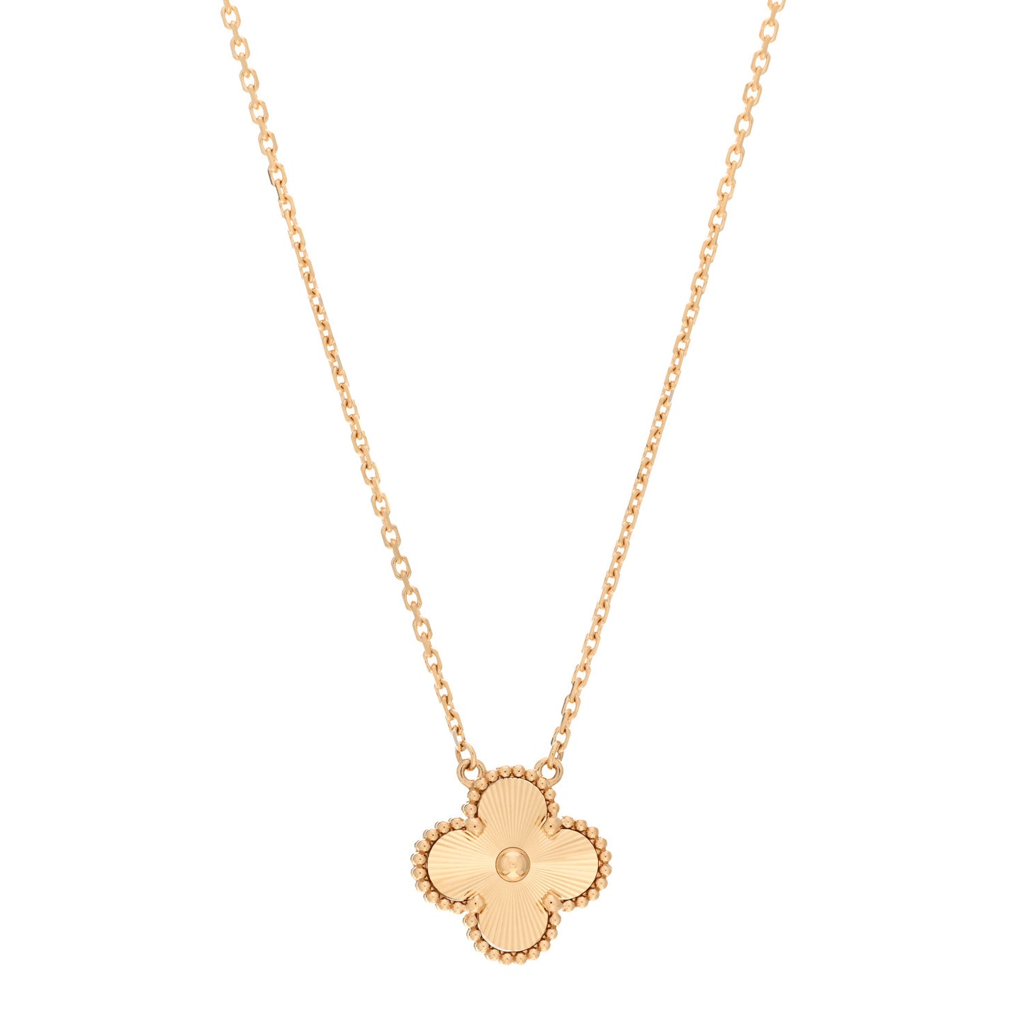 18K Yellow Gold Guilloche Vintage Alhambra Pendant Necklace