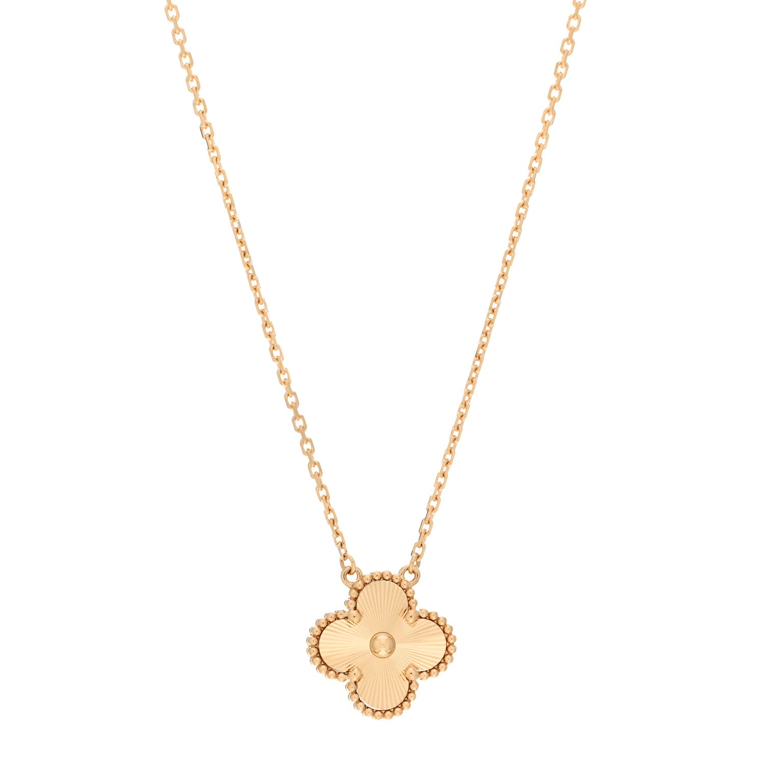 Van Cleef & Arpels 18K Yellow Gold Guilloche Vintage Alhambra Pendant Necklace 1 of 4