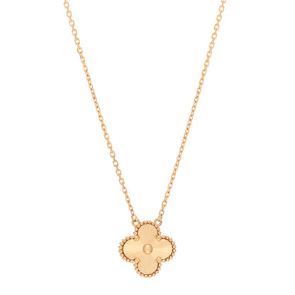 Van Cleef & Arpels 18K Yellow Gold Guilloche Vintage Alhambra Pendant Necklace 1 of 4