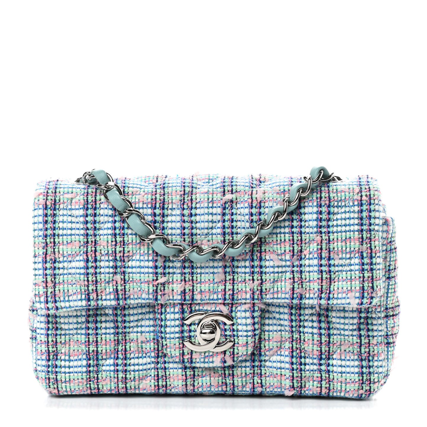 Tweed Quilted Mini Rectangular Flap Blue