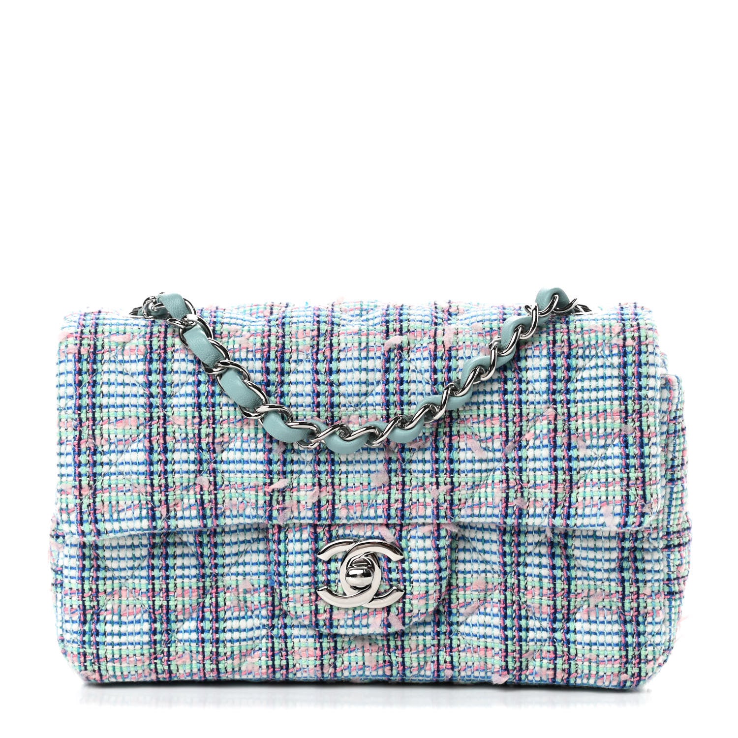 Chanel Tweed Quilted Mini Rectangular Flap Blue 1 of 10