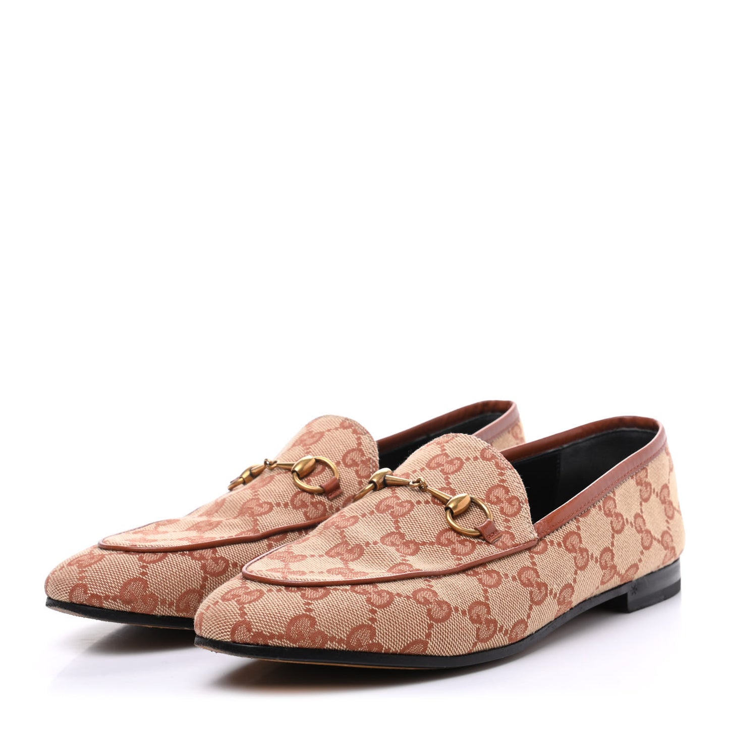 Canvas GG Monogram Horsebit Womens Jordaan Loafers 38 Beige Ruggine Rust