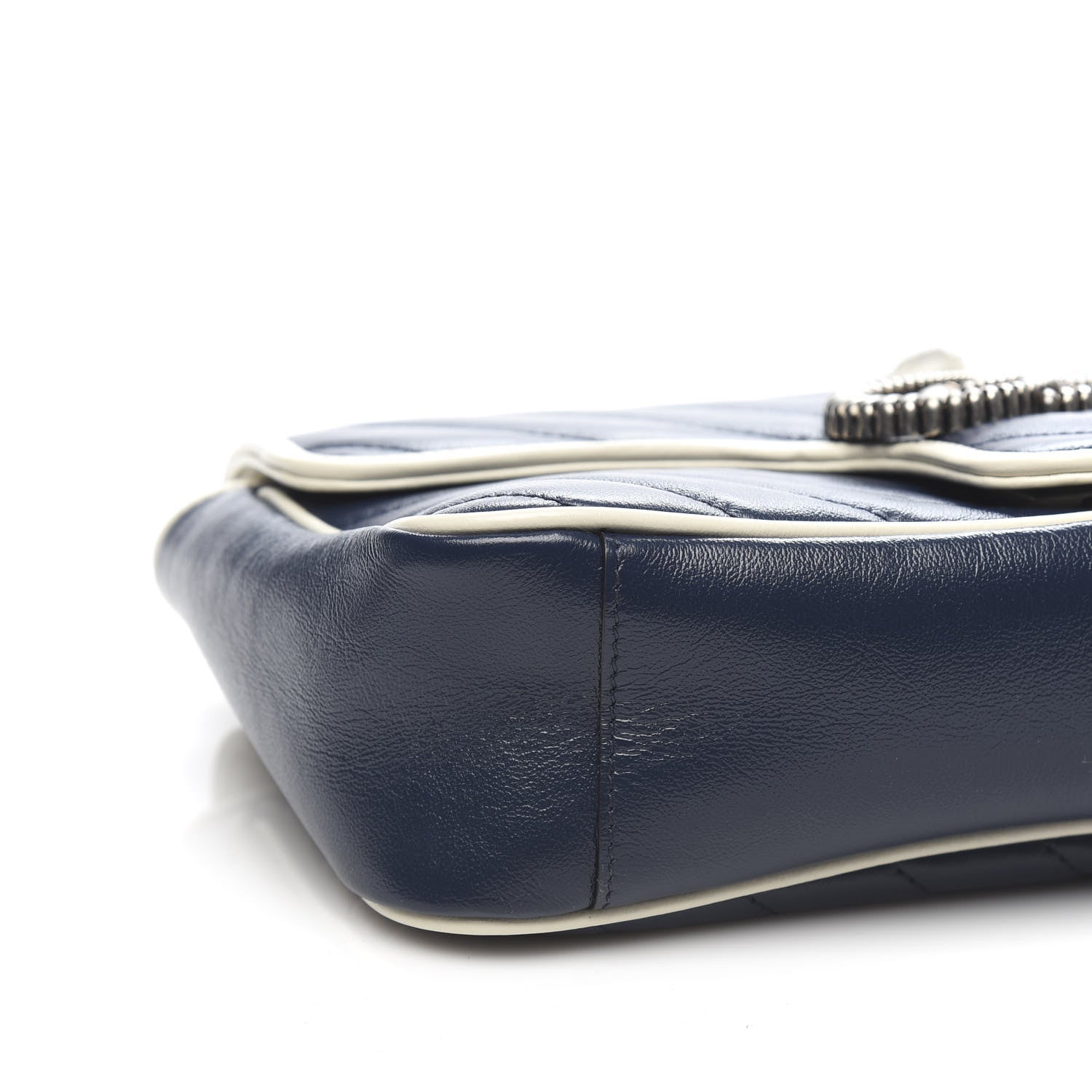 Gucci Vintage Effect Calfskin Matelasse Diagonal Small Torchon GG Marmont Shoulder Bag Blue Agata Mystic White 8 of 10