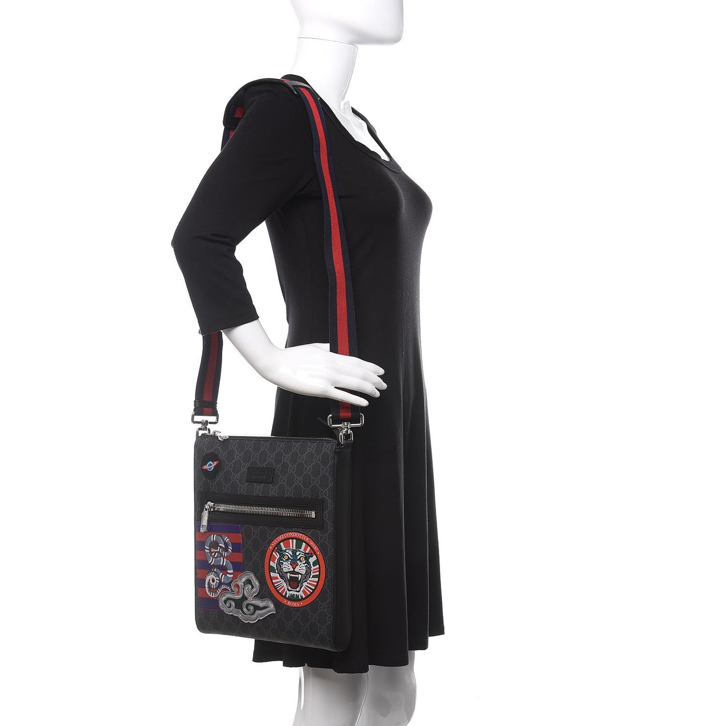 GG Supreme Monogram Night Courrier Flat Messenger Bag Black Multicolor