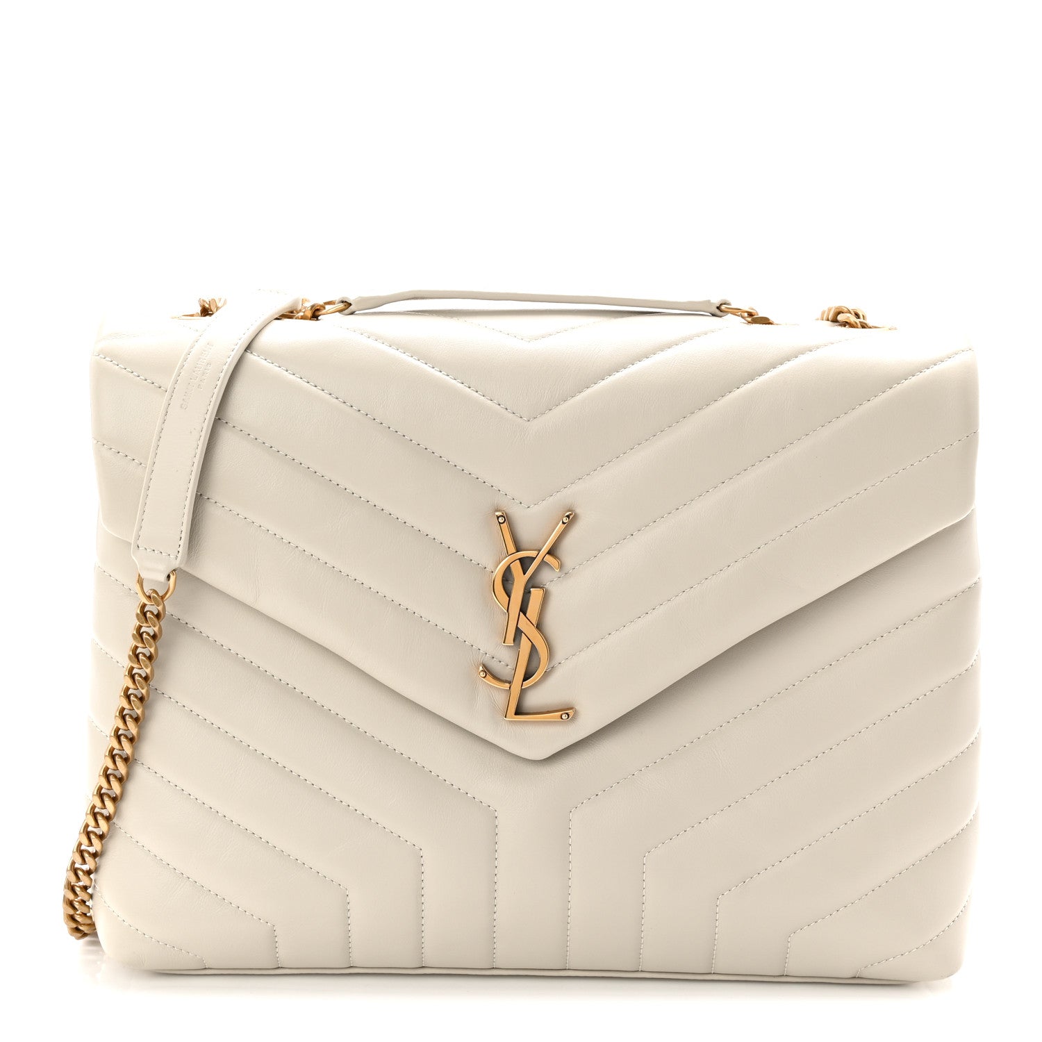 Saint Laurent Calfskin Y Quilted Monogram Medium Loulou Chain Satchel Crema Soft 1 of 11