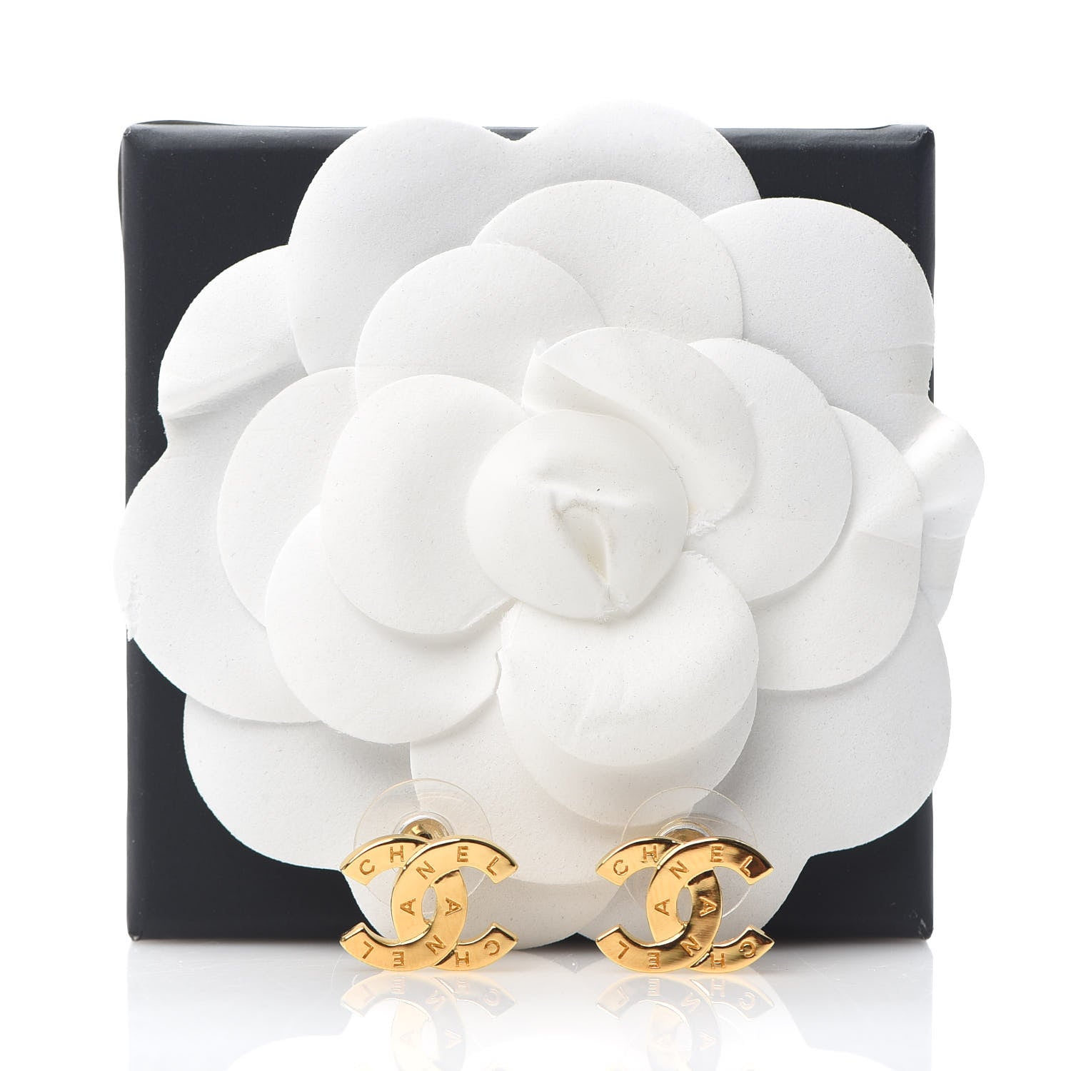 Chanel Metal CC Paris Button Stud Earrings Gold 5 of 5