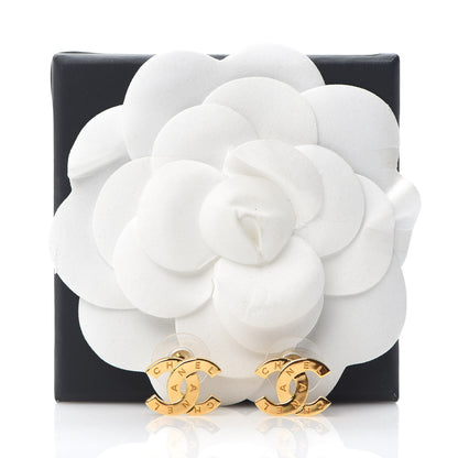 Chanel Metal CC Paris Button Stud Earrings Gold 5 of 5