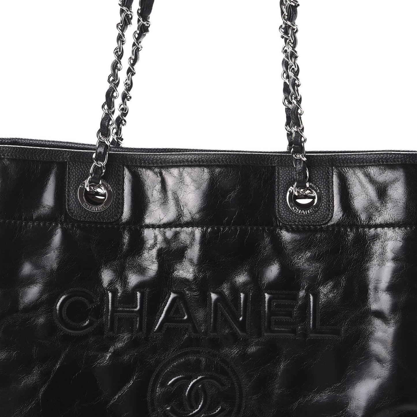 Glazed Calfskin Small Deauville Tote Black