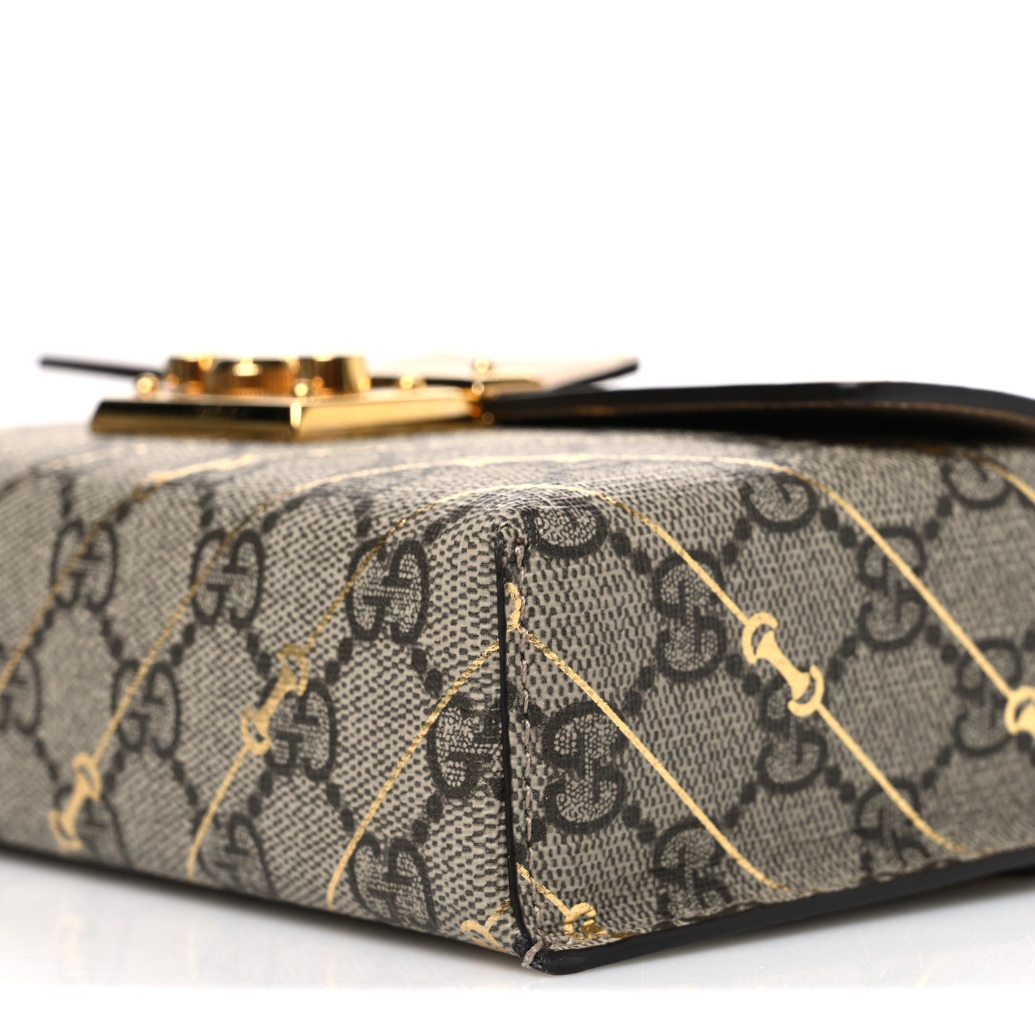 Gucci GG Supreme Monogram Calfskin Horsebit Print Mini Padlock Top Handle Shoulder Bag Beige Ebony Light Pink 10 of 12