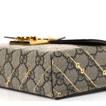 Gucci GG Supreme Monogram Calfskin Horsebit Print Mini Padlock Top Handle Shoulder Bag Beige Ebony Light Pink 10 of 12