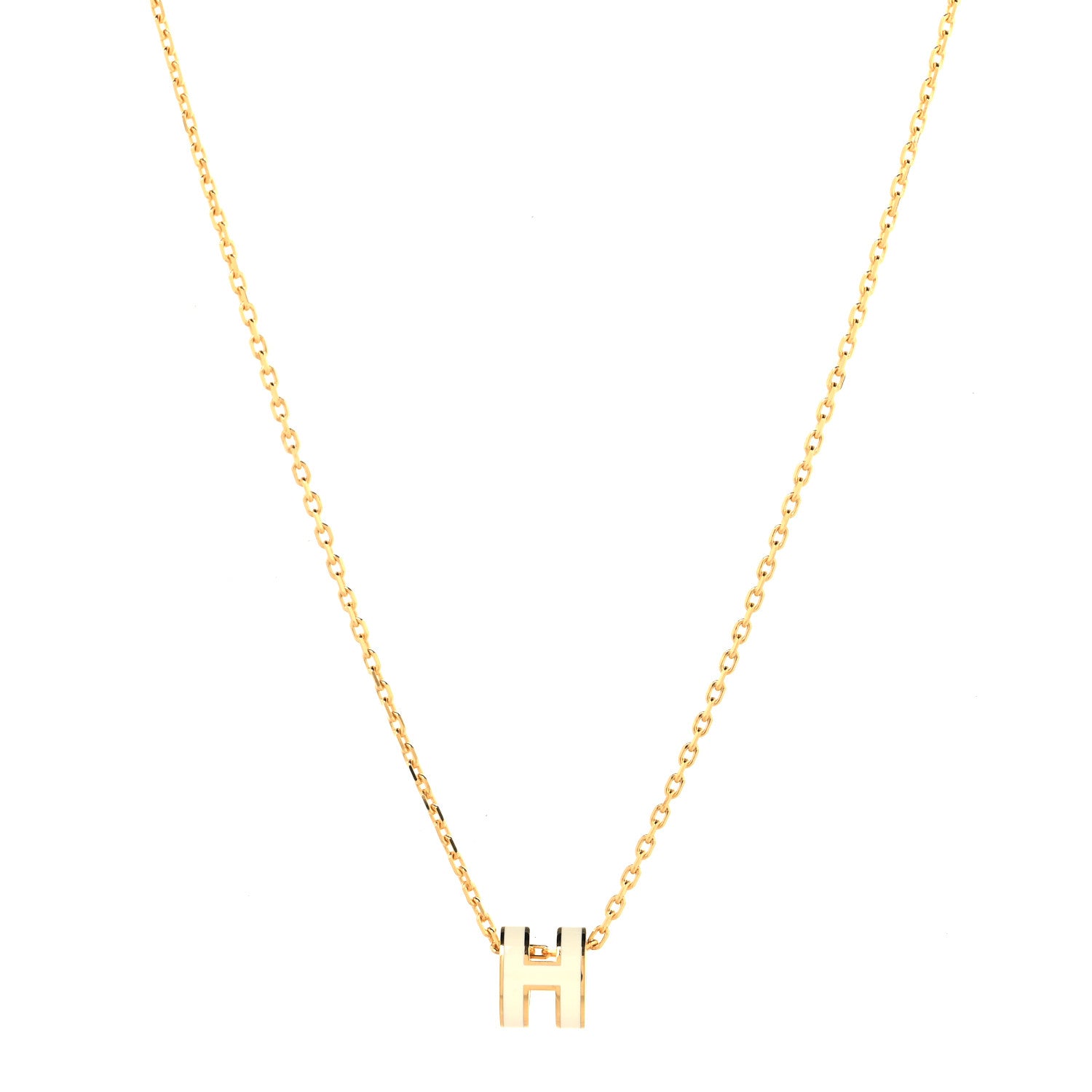 Hermes Lacquered Gold Mini Pop H Pendant Necklace White 1 of 6