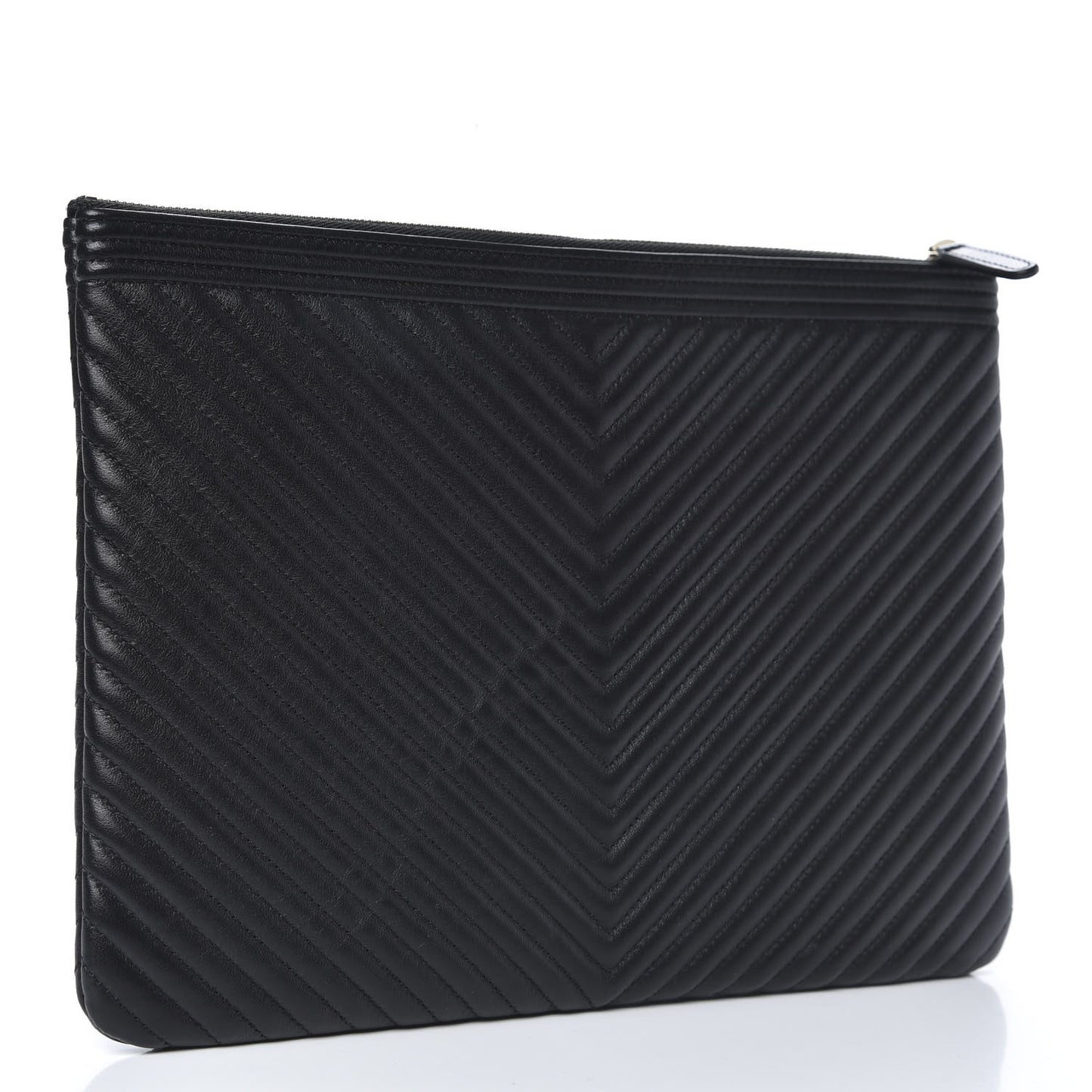 Calfskin Chevron Boy Zip Pouch Black