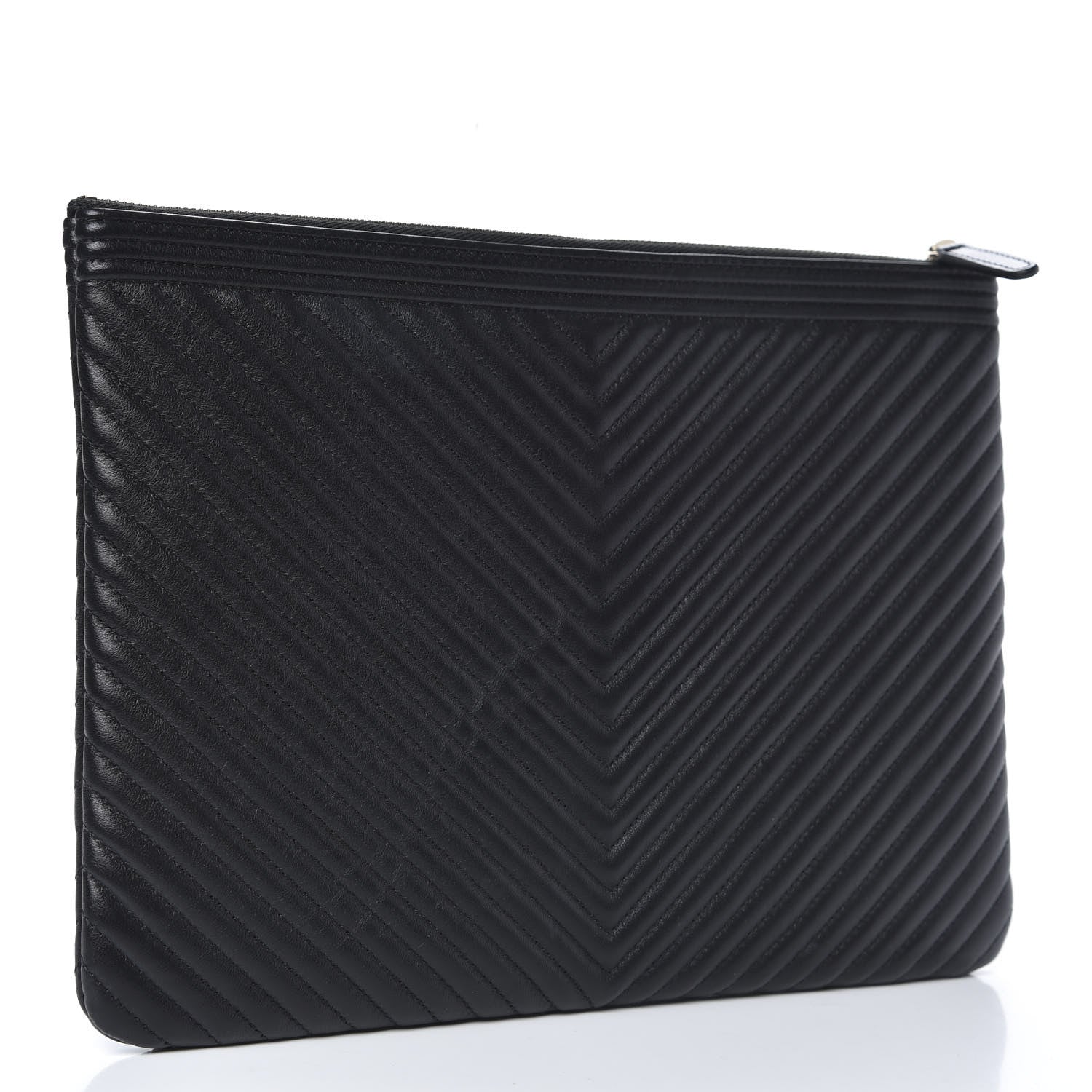 Chanel Calfskin Chevron Boy Zip Pouch Black 3 of 8