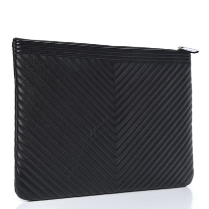 Chanel Calfskin Chevron Boy Zip Pouch Black 3 of 8