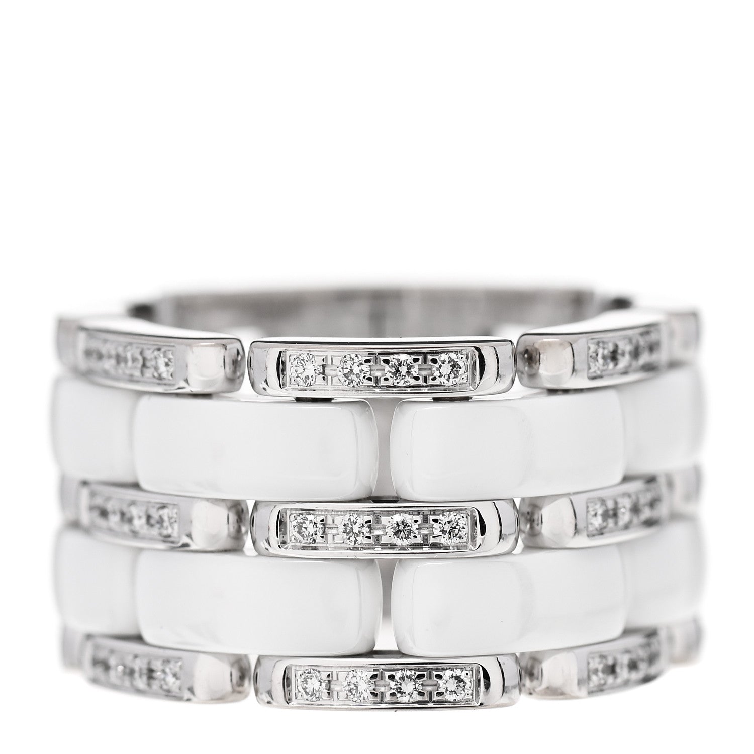 Chanel 18K White Gold Ceramic Diamond Large Ultra Ring White 56 7.75 1 of 5