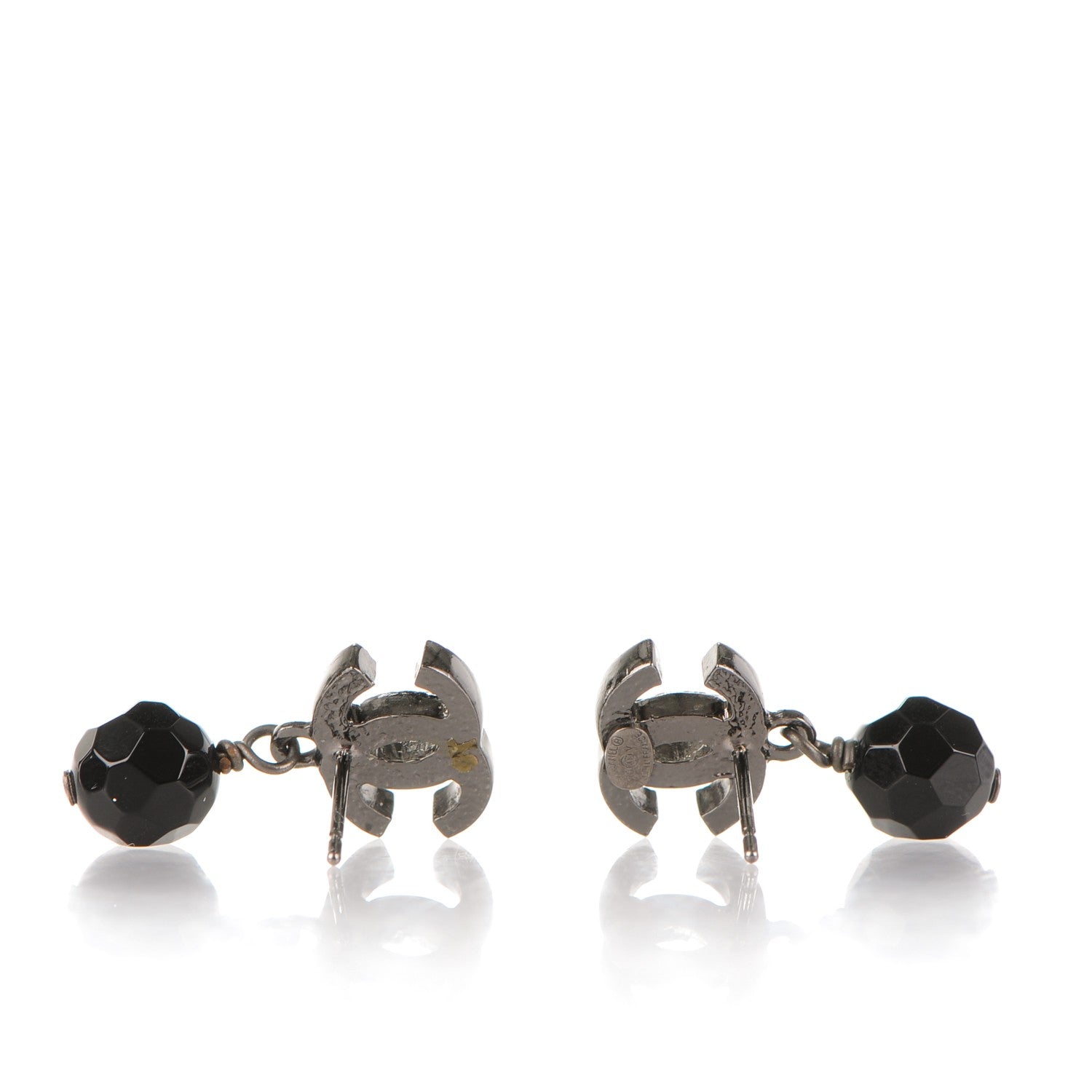 Chanel Ruthenium Bead CC Drop Earrings Black 3 of 4