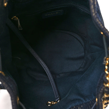 Chanel Lurex Canvas Deauville Drawstring Bucket Bag Navy Blue Gold 5 of 10