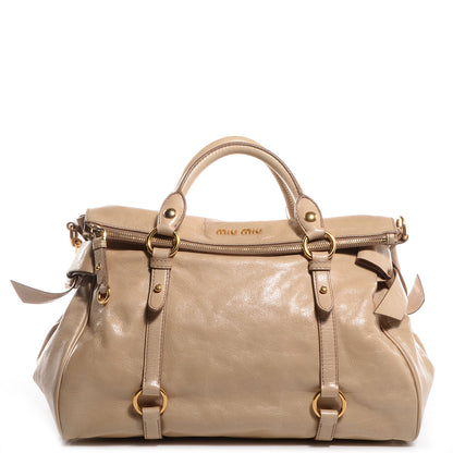 Miu Miu Leather Vitello Lux Bow Bag Quarzo 1 of 11