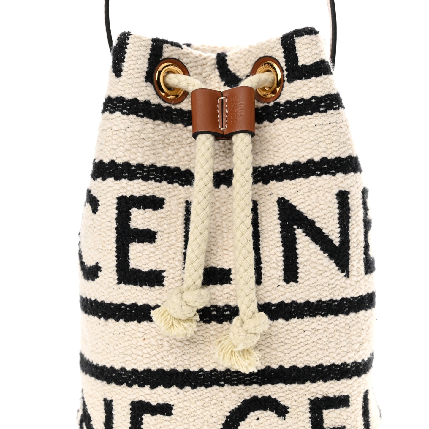 All Over Textile Calfskin Striped Teen Drawstring Bag White Black