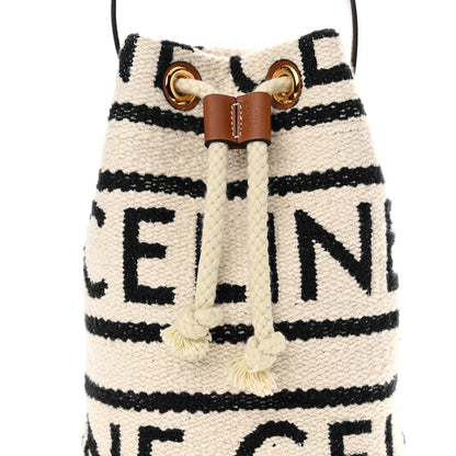 Celine All Over Textile Calfskin Striped Teen Drawstring Bag White Black 8 of 10