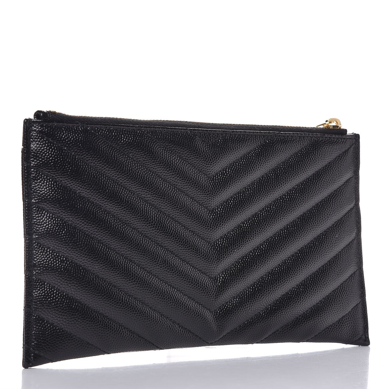 Saint Laurent Grain De Poudre Chevron Monogram Bill Pouch Black 3 of 8