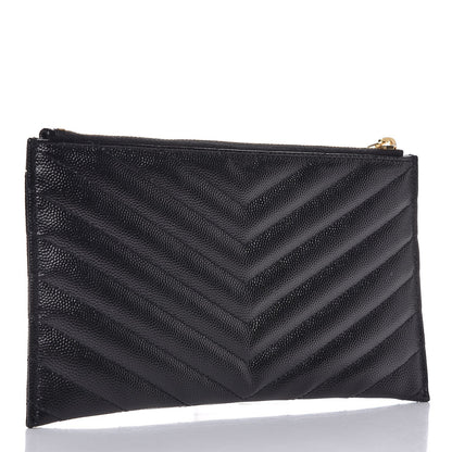 Saint Laurent Grain De Poudre Chevron Monogram Bill Pouch Black 3 of 8