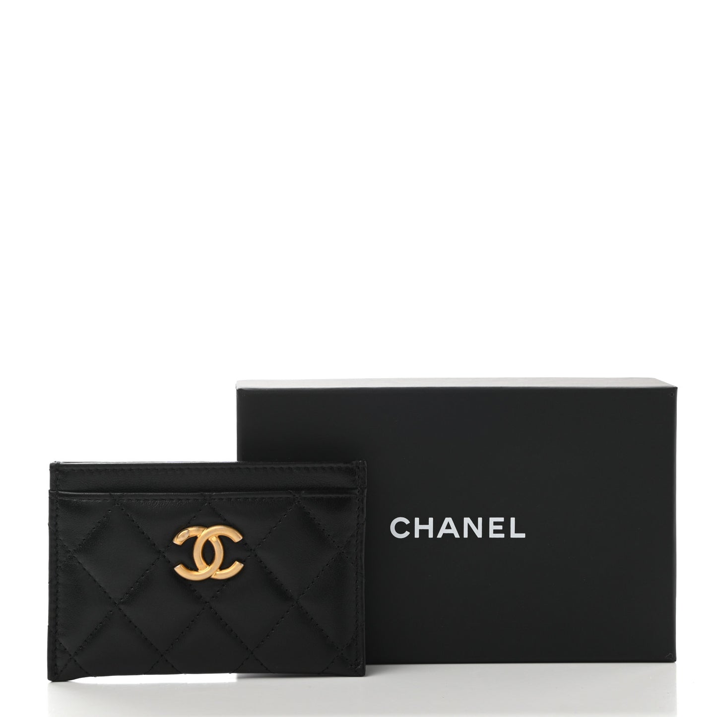 Lambskin Quilted Card Holder Black