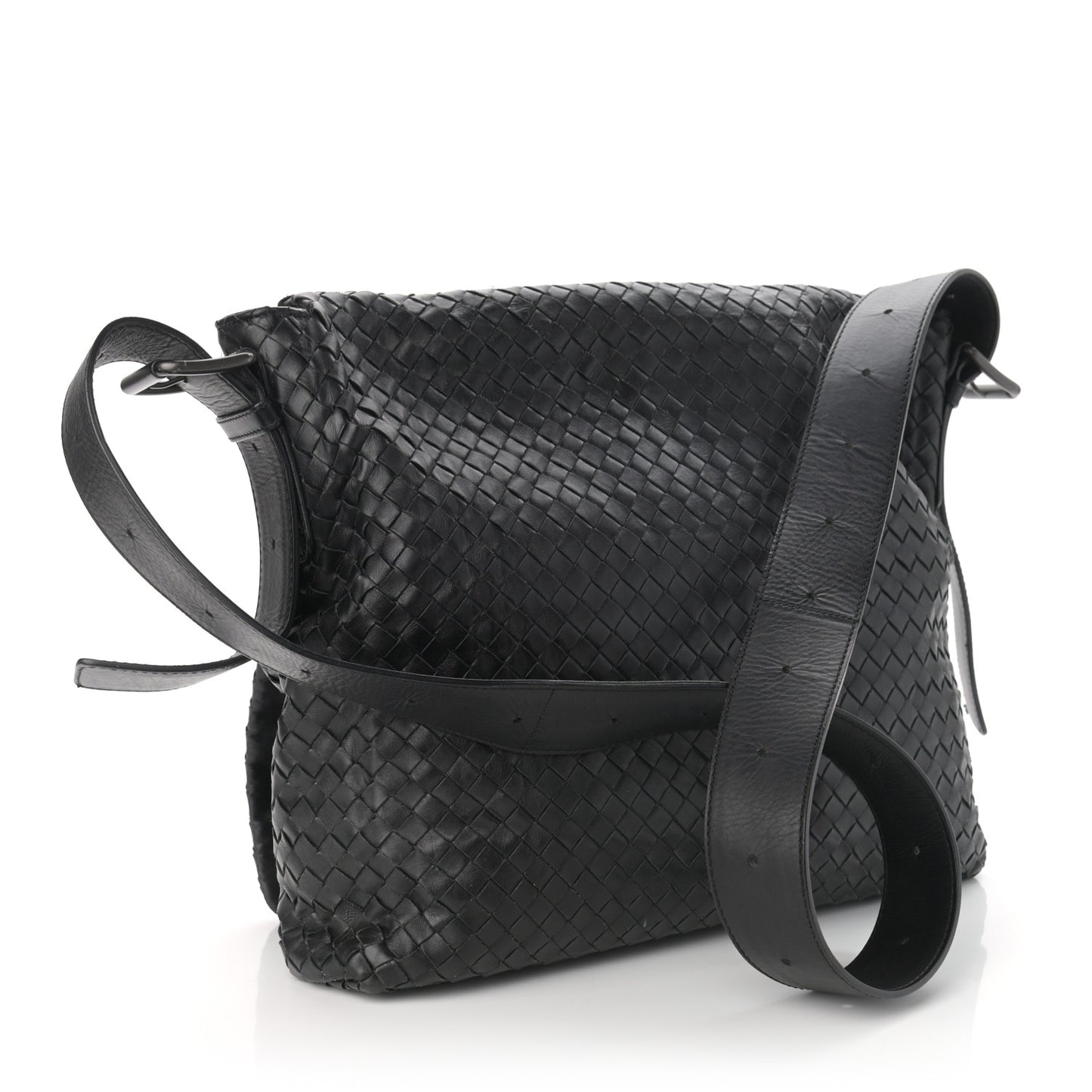 Calfskin Intrecciato Crossbody Messenger Bag Black