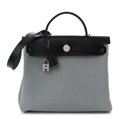 Hermes Military Toile Vache Hunter Herbag Zip Retourne 31 PM Gris Pantin Black 1 of 12