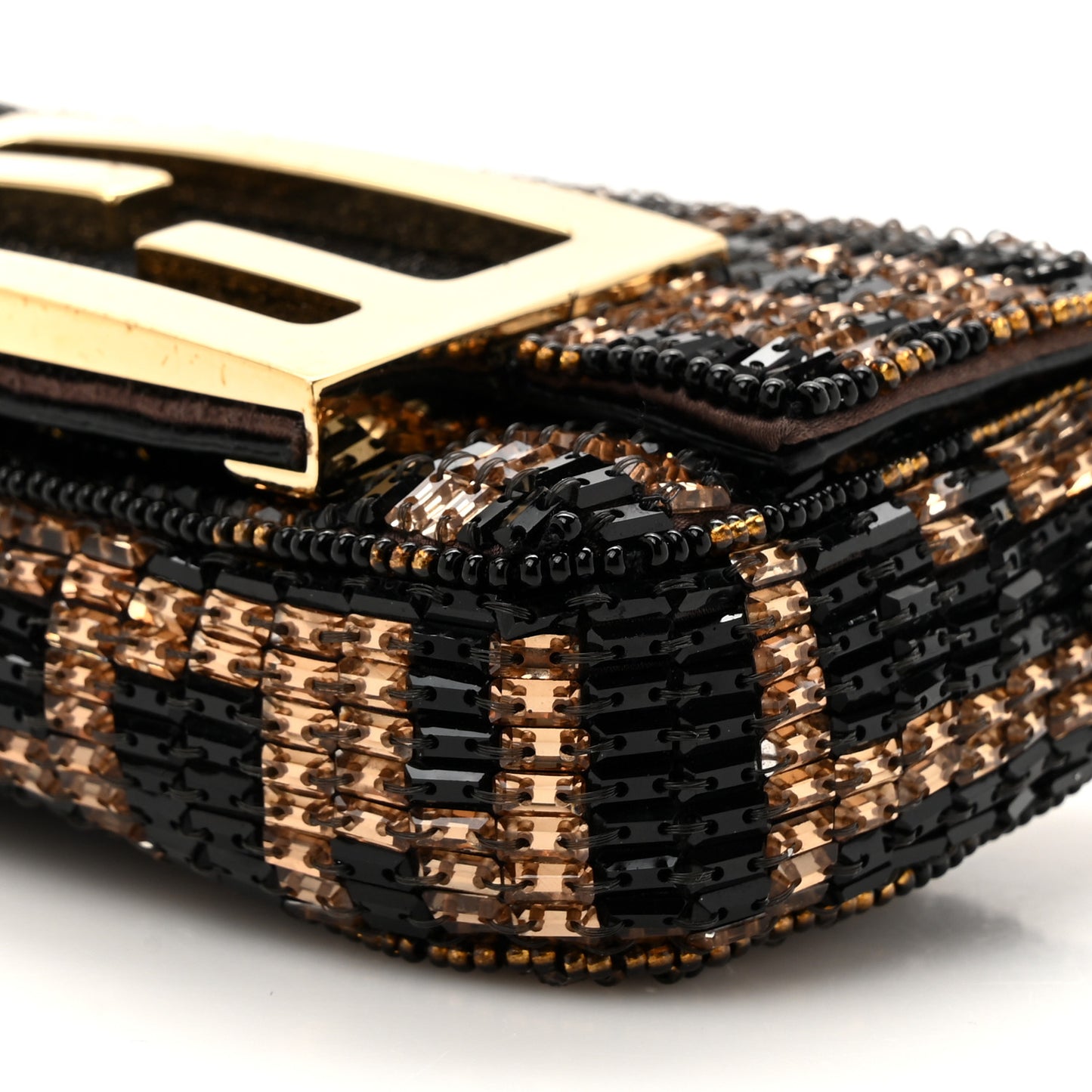Crystal Vitello King FF Beaded Nano Maxi Buckle Baguette Charm Moro Black