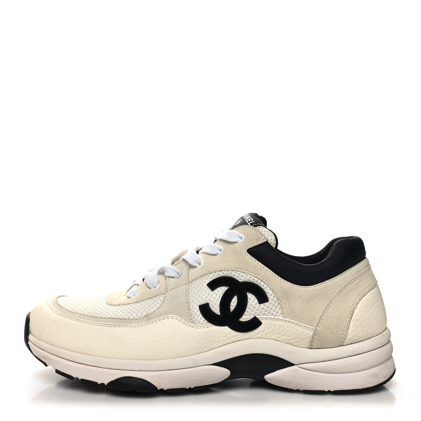Mesh Suede Calfskin Grained Calfskin Mens CC Sneakers 43 White Black
