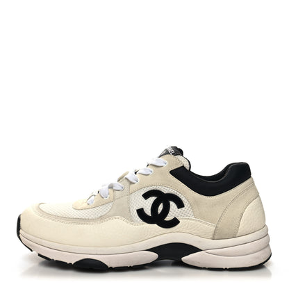 Chanel Mesh Suede Calfskin Grained Calfskin Mens CC Sneakers 43 White Black 1 of 8