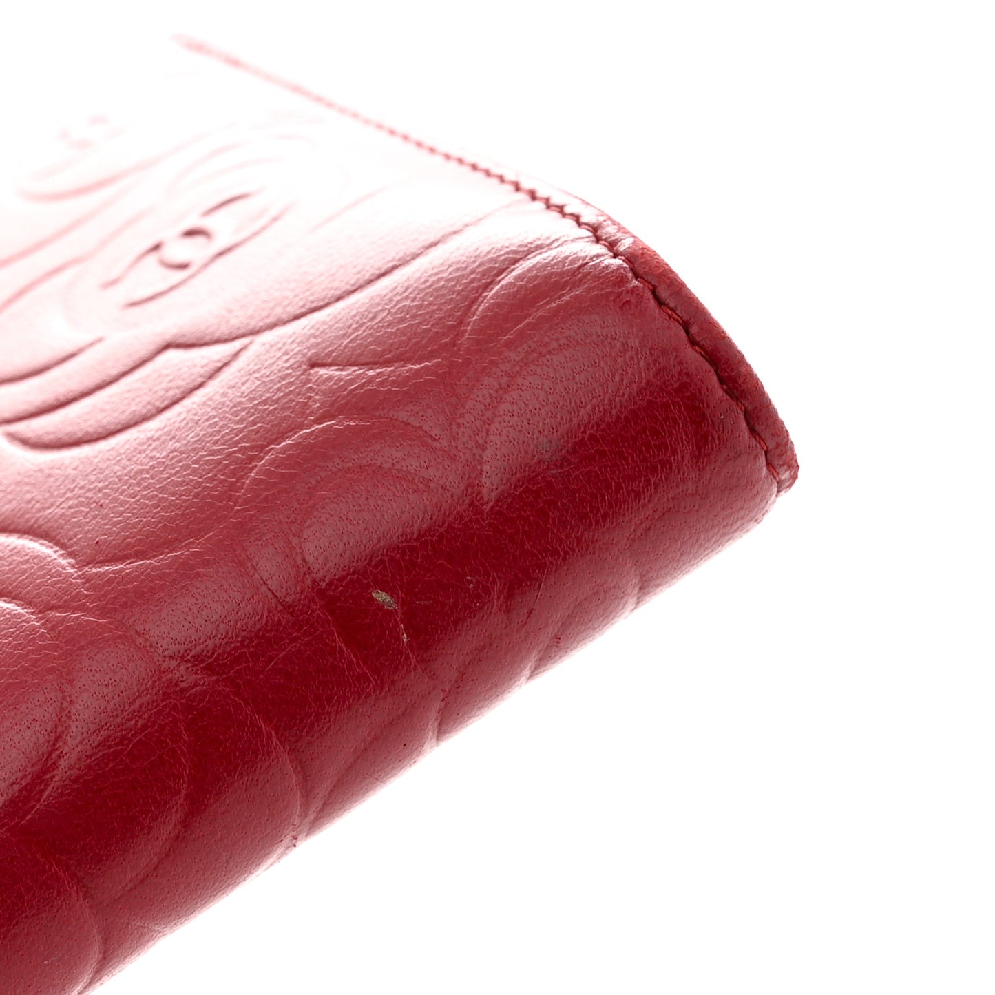 Lambskin Camellia Embossed Flap Wallet Red