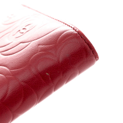 Chanel Lambskin Camellia Embossed Flap Wallet Red 10 of 11
