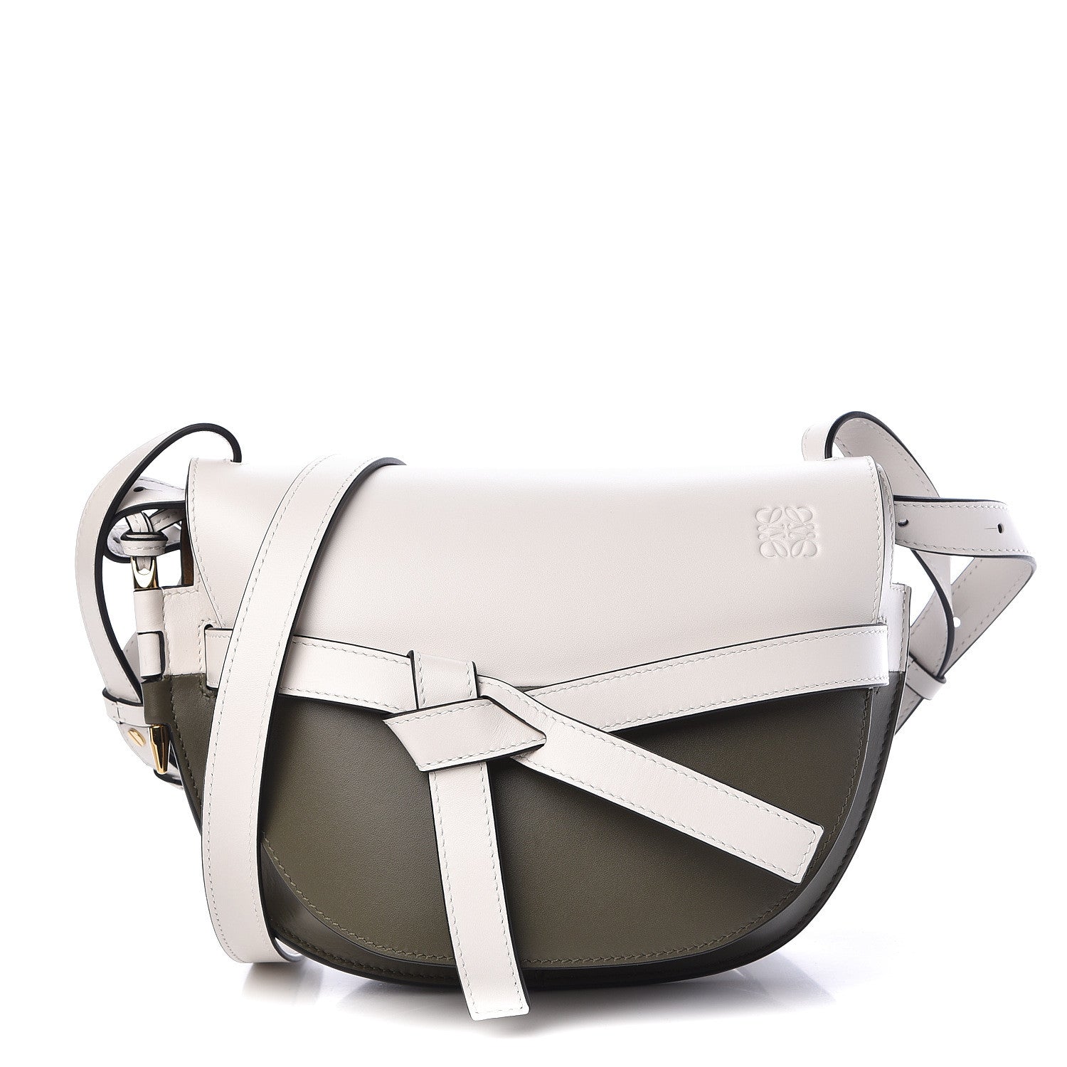 Loewe Calfskin Small Gate Crossbody Bag Khaki Green Soft White 1 of 12