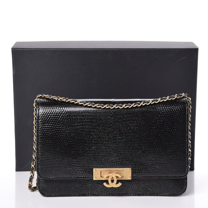 Chanel Metallic Lizard Golden Class Wallet on Chain WOC Black 13 of 15