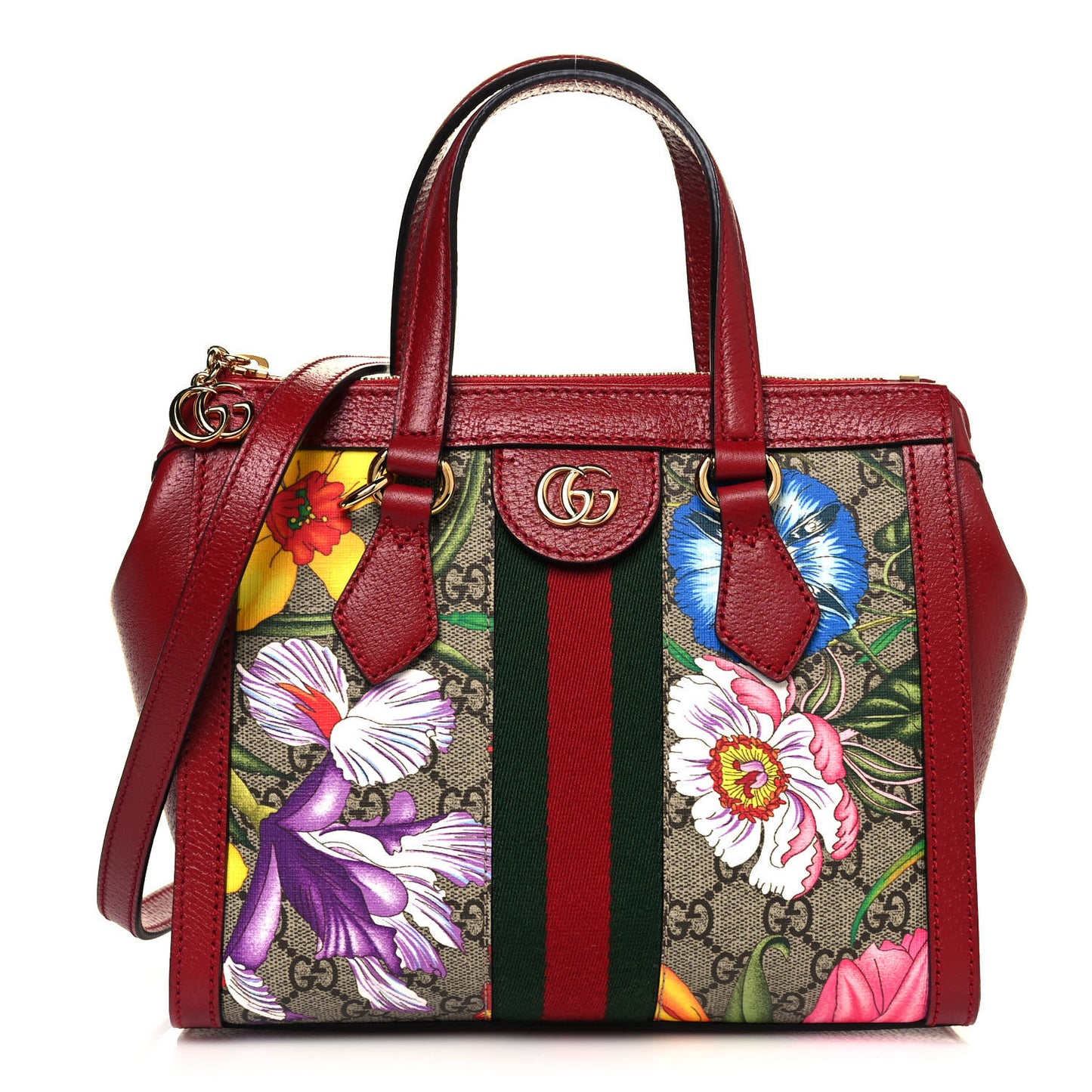 GG Supreme Monogram Flora Web Small Ophidia Tote Bag Red