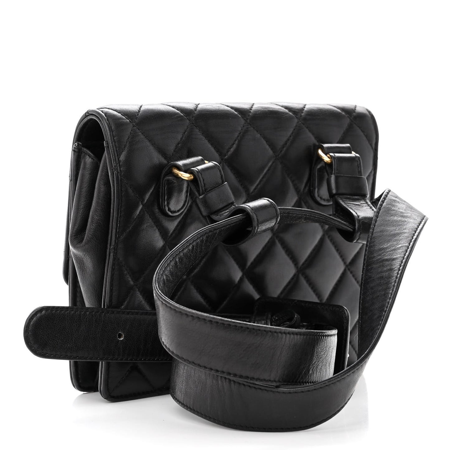 Lambskin Quilted Flap Waist Belt Bag 75 30 Black