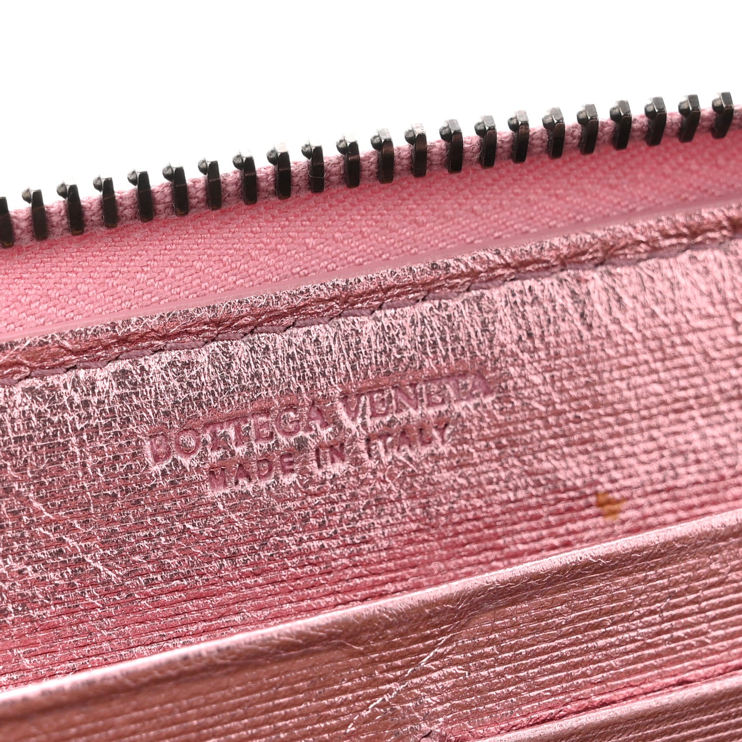 Metallic Nappa Intrecciato Zip Around Wallet Pink